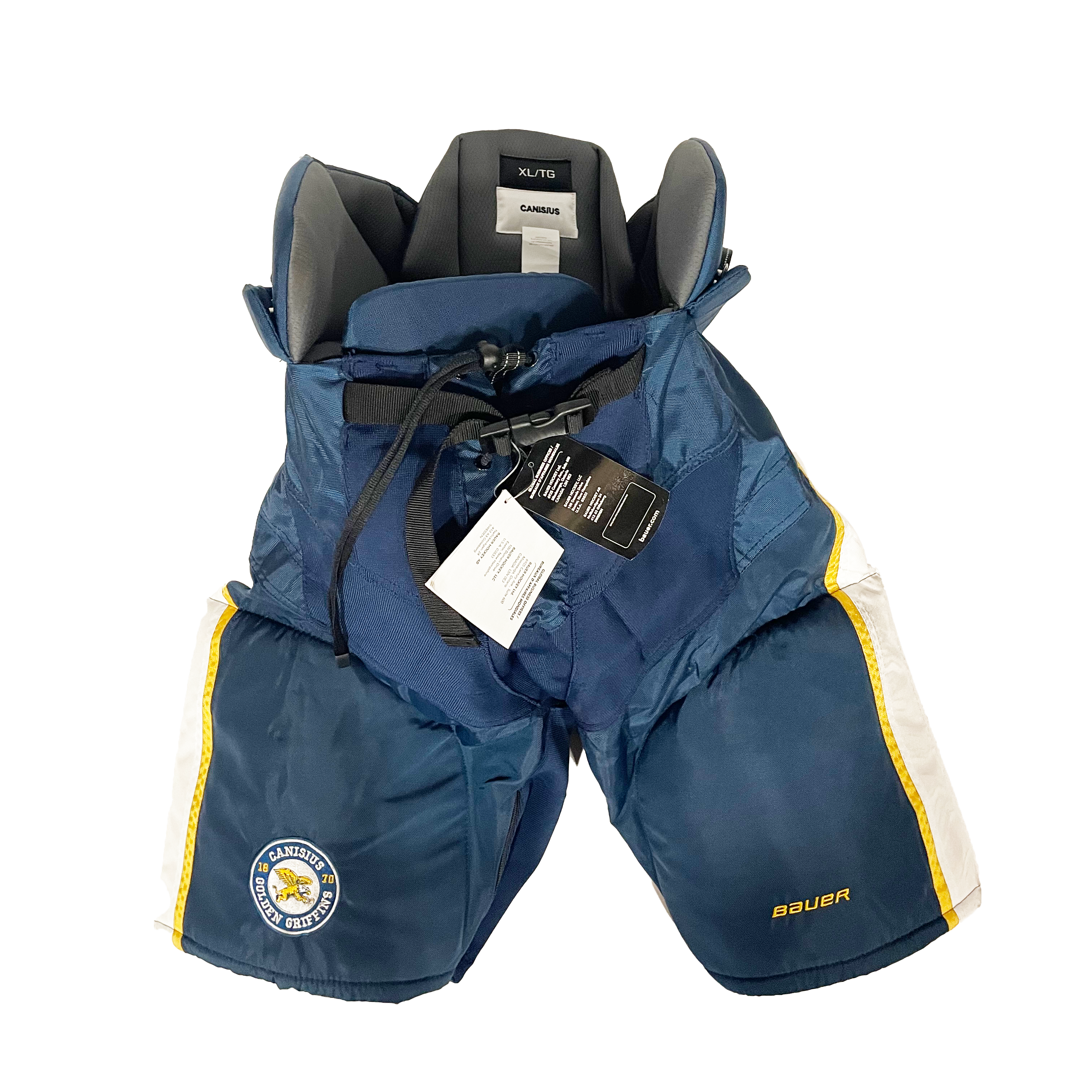 Bauer Nexus - Pantalon de hockey NCAA Pro Stock (bleu marine/jaune/blanc)